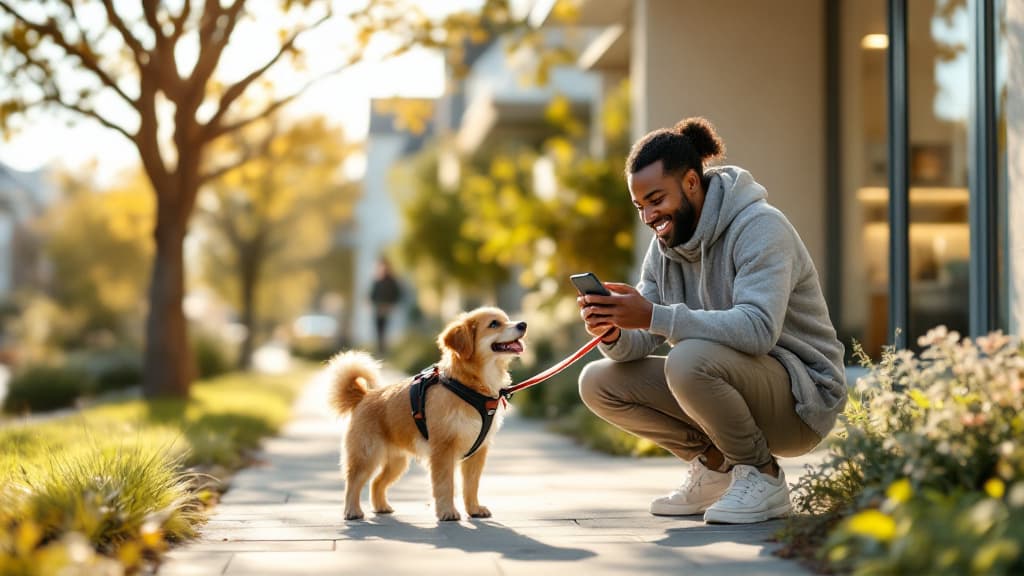 Pet caregiver checking a pet profile before a visit